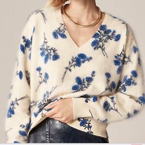 JCrew Brushed cashmere V-neck sweater in toile floral print XS